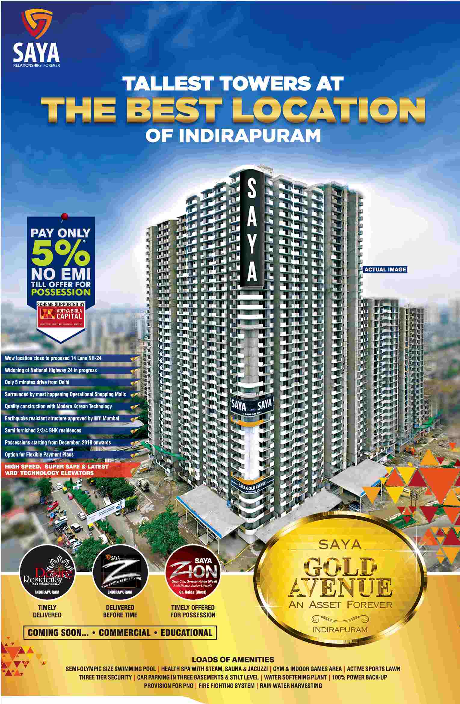 Pay only 5% & no EMI till possession at Saya Gold Avenue in Ghaziabad